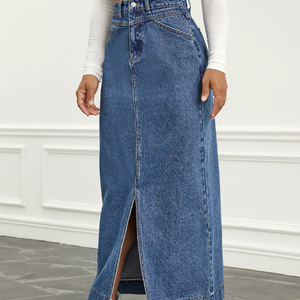Jupes longues fendues sur le devant en denim pour femmes, jupes en jean pour femmes, <span class=keywords><strong>jupe</strong></span> en denim japonaise à boutons à la mode pour femmes, nouveauté 2023 - Product Image 4