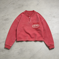 Sweat-shirt personnalisé pour homme, effet délavé, vintage, avec poche boutonnée sur la poitrine, en coton épais, streetwear, manches longues
