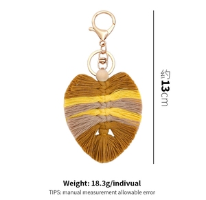 Breloques de sac à dos en tapisserie tressée à la main en corde de coton avec pompon <span class=keywords><strong>plume</strong></span>, pendentif feuille, bijoux, <span class=keywords><strong>porte</strong></span>-clés <span class=keywords><strong>macramé</strong></span> style bohème - Product Image 2