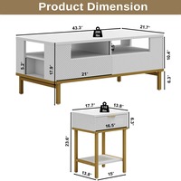 Table basse moderne du milieu du siècle avec 2 tiroirs, panneau ondulé cannelé, cadre en acier, table centrale en bois pour salon