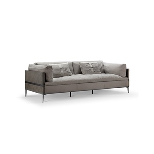Modèle <span class=keywords><strong>Rakka</strong></span>-Kenneth, canapé italien minimaliste en chêne, une place, style moderne, luxe léger, avec revêtement en cuir de vache - Product Image 2