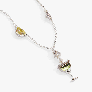 Pendentif chaîne à maillons ZSZL pour femme, tendance, géométrique, en acier inoxydable plaqué or, avec zircon taille brillant et motif citron salé Margarita naturel - Product Image 3