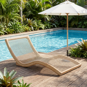 Tumbona de Madera Moderna para Exteriores, Reclinable Manual, Diseño Contemporáneo, Respaldo Sólido, Sin Brazos, Silla de Playa Resistente con Inclinación - Product Image 2