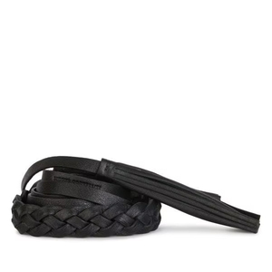 Diseñador de alta calidad Simona Corsellini Técnica tejida Logotipo en relieve Cinturón de cuero negro con borlas - Product Image 1