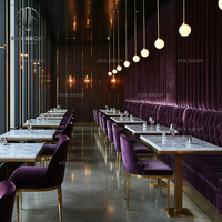 Ensemble de mobilier de restaurant commercial haut de gamme Ron Group, banquettes capitonnées à dossier haut, chaise en velours, table carrée en marbre