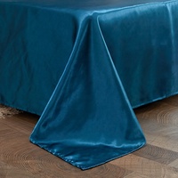Ensemble de housse de couette de luxe en satin tissé bleu foncé 4 pièces taille Queen Super doux Couleur unie 90x90