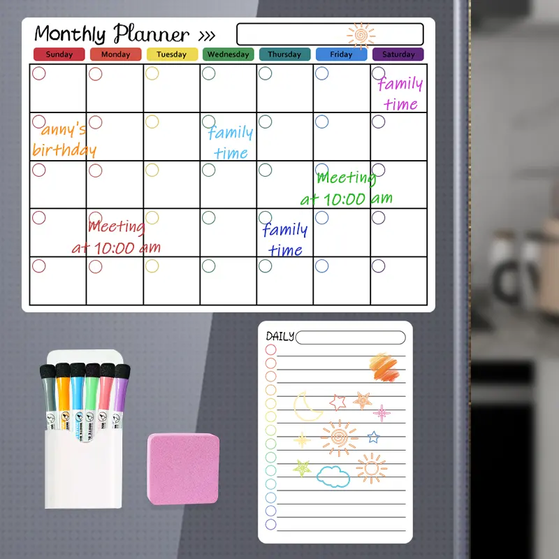 Calendário seco magnético feito sob encomenda flexível do Whiteboard do apagamento do calendário 2024 do refrigerador para o refrigerador