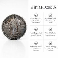 Moneda Conmemorativa Personalizada de la Libertad, Chapada en Plata Antigua, Relieve 3D, Medalla de Metal, Arte Coleccionable, Regalo, OEM, ODM