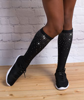 Bas de service Oem respirant pour femmes sans couture élastique brillant Normzl pom-pom girl strass danse Cheer chaussettes