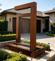 Fontaine de jardin moderne en acier Corten rouillé rouge avec cascade LED extérieure pour bassins, jardins, piscines, murs et décoration artistique résistante aux intempéries