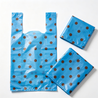 Sac en plastique pour courses en HDPE, imprimé bleu à pois marron, format T-shirt, accepte les commandes en gros et sur mesure