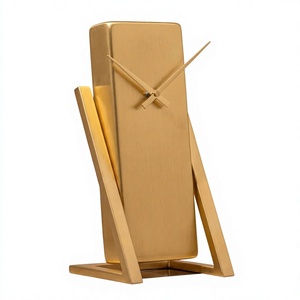 Minimalist Gold Metal <b>Desk</b> Clock Rectangle Analog Quartz Silent Non Ticking Office Home Decor - Product Image 3