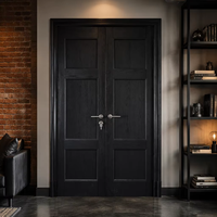 Porte intérieure double BOCHARM en bois massif noir mat avec poignée argent brossé, 6 panneaux, taille personnalisée pour appartement loft