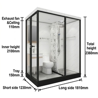 Module de salle de bain modulaire YEETE avec aménagement zone humide et sèche, douche pluie, toilettes et vasque pour projets hôteliers et d'appartements