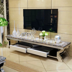 Muebles de Sala de Estar Nuevo Diseño Mesa de Centro de Acero Inoxidable Plateado y Mármol Juego de Mesas de Café Modernas - Product Image 6