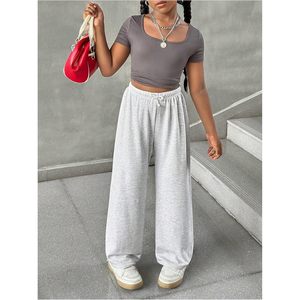 FOXA Pantalon de survêtement pour fille, taille à cordon de serrage, coupe large, décontracté, respirant, en coton, pour l'été et l'entraînement - Product Image 5