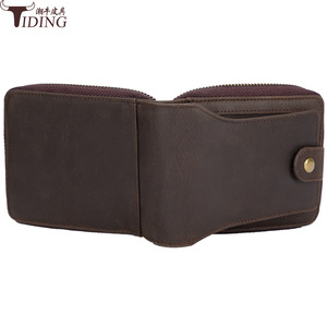 Portefeuille en cuir véritable Tiding, marron foncé, plusieurs emplacements pour cartes, protection RFID, fermeture éclair courte, unisexe, usage quotidien - Product Image 3