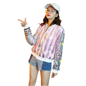 Wholesale Custom <b>Sequin</b> Beaded Autumn Short Thin Fashion Cartoon Long Sleeves Bomber <b>Jacket</b> Jazz Dance Costume - Product Image 1