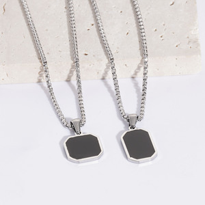 Collares de cadena cuadrados negros de acero inoxidable con efecto de goteo de aceite al por mayor para hombre - Product Image 3