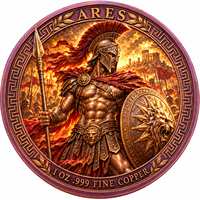 Pièces de monnaie rondes en cuivre pur 99,9 % de 1 oz, série Mythologie Grecque Antique, Ares, double face, en relief 3D, artisanat métallique coloré