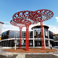 Sculpture d'arbre en métal rouge Vincentaa pour les places commerciales et les espaces publics urbains