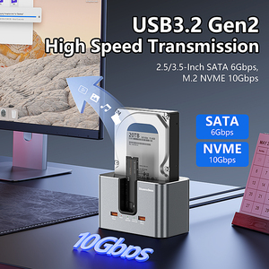 Tùy Chỉnh Tất Cả Trong Một Dual Bay Bên Ngoài Ổ Đĩa Cứng SSD HDD Docking Station Bao Vây Trường Hợp Loại C USB C Nhôm - Product Image 3