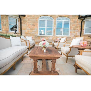 फ्रेंच विंटेज ओक दो सीट असबाब वापस प्राकृतिक लिनन के कपड़े शादी घटना किराये सोफे शादी loveseat - Product Image 6