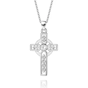 Large Detailed Sterling Silver Cross Pendant Necklace Gothic Jewellery Fashion Charm 2021 New Delicacy Beautiful Women Gift