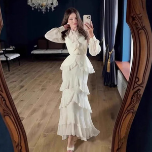 Vestido de Verano X-26 para Mujer, Estilo Medio Oriente, Corte Entallado, Elegante, Largo hasta el Tobillo, con Dobladillo Evase, de Poliéster Suave y Transpirable, Mangas Largas - Product Image 2