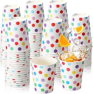 Vasos de papel de una sola pared con tapa para llevar, de 8 oz, con diseño de lunares, reciclables, para café caliente, leche y té, para niños. - Product Image 4