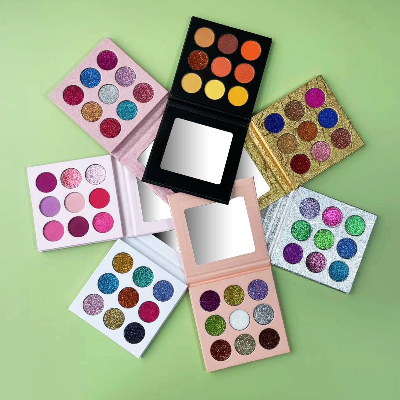 OEM макияж тени для век Палитра DIY цвета матовые мерцающие блестящие блоки высокий пигмент круглая Палетка тени для век различные варианты