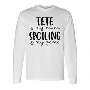 T-shirt à manches longues unisexe pour adulte en coton à col rond avec impression numérique - Tete Is My Name Spoiling Is My Game - Product Image 2