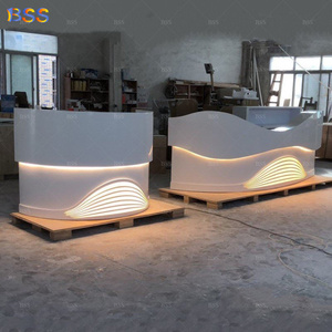 Mesa de <span class=keywords><strong>recepcionista</strong></span> de oficina Led moderna, mesa frontal de forma curva, mesa de recepción de salón médico de clínica de belleza contemporánea - Product Image 6