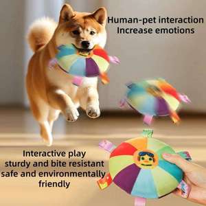 Giocattoli Interattivi in Peluche per Animali Domestici, Disco Volante, Giocattolo Sonoro da Masticare per Addestramento Cani - Product Image 2