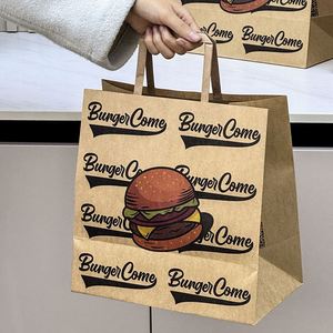 Sac en papier kraft biodégradable avec poignée pour hamburger, personnalisable avec logo, pour les marques alimentaires à emporter - Product Image 6