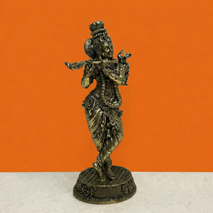 Handmade Brass Krishna <b>Statue</b> Playing Flute Traditional Hindu Deity Figurine Tabletop Decor Religious Home Temple Display - Product Image 1