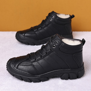 Botas de Invierno para Hombre, de Piel Genuina, Forro de Felpa, Suela de Goma, Punta Redonda, Botas de Nieve Cómodas - Product Image 1