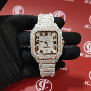 นาฬิกาข้อมือแบบกลไกอัตโนมัติสำหรับแก้วสแตนเลสติดหมุดเพชร VVS Moissanite - Product Image 1