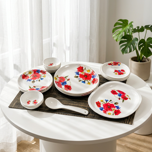 Service de vaisselle en céramique florale, assiettes rondes, bols, peintes à la main, compatibles lave-vaisselle, vaisselle de fête - Product Image 4