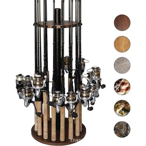 Support de rangement rotatif pour cannes à pêche en bois, capacité de 16 cannes, pour usage domestique et commercial - Product Image 4