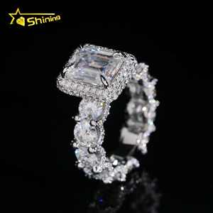 Anello di Moissanite con diamanti di lusso 925 in argento Sterling VVS 4CT taglio smeraldo - Product Image 4