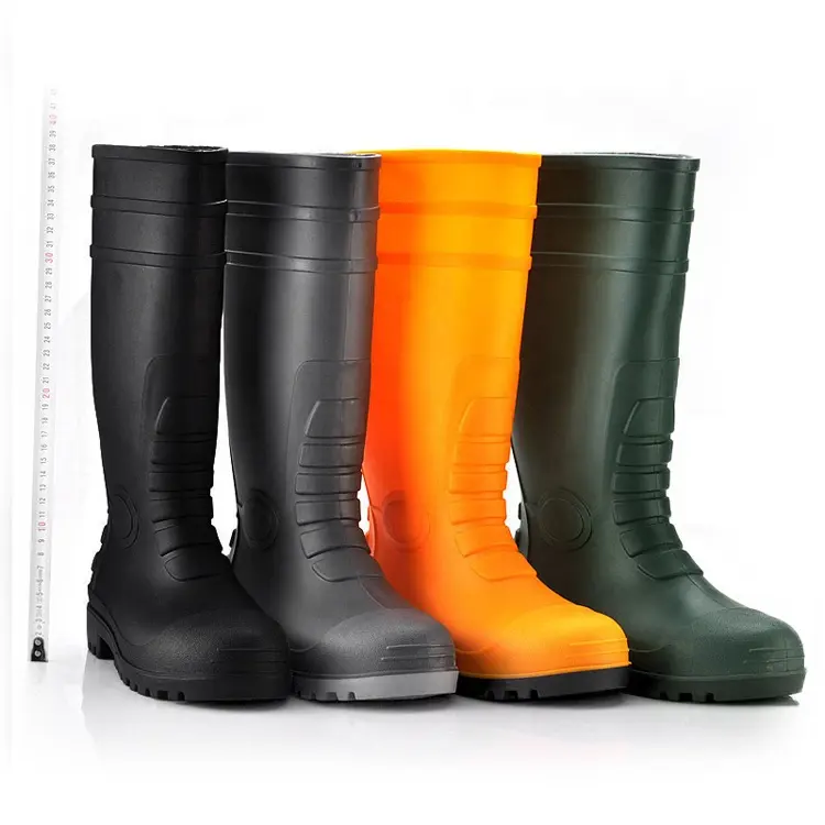 CE standard Construction Jelly Pvc Knee Rain Boots Black Safety Gumboots Men PVC Farm work Rain Boots with steel toe