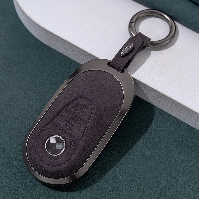 New Design Suede Leather Car Key Case Cover For Mercedes Benz Car Remote Key Fob Shell Case Keychain Accessories Zinc Alloy