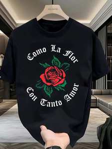 T-shirt Y2K con stampa floreale unisex, girocollo ampio, casual estivo, tinta unita, per uomo e donna, regalo per festival, 100% cotone jersey, manica corta - Product Image 3