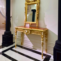 Console d'entrée étroite en bois avec motifs dorés, tables consoles de style baroque français en bois massif pour villa et hôtel