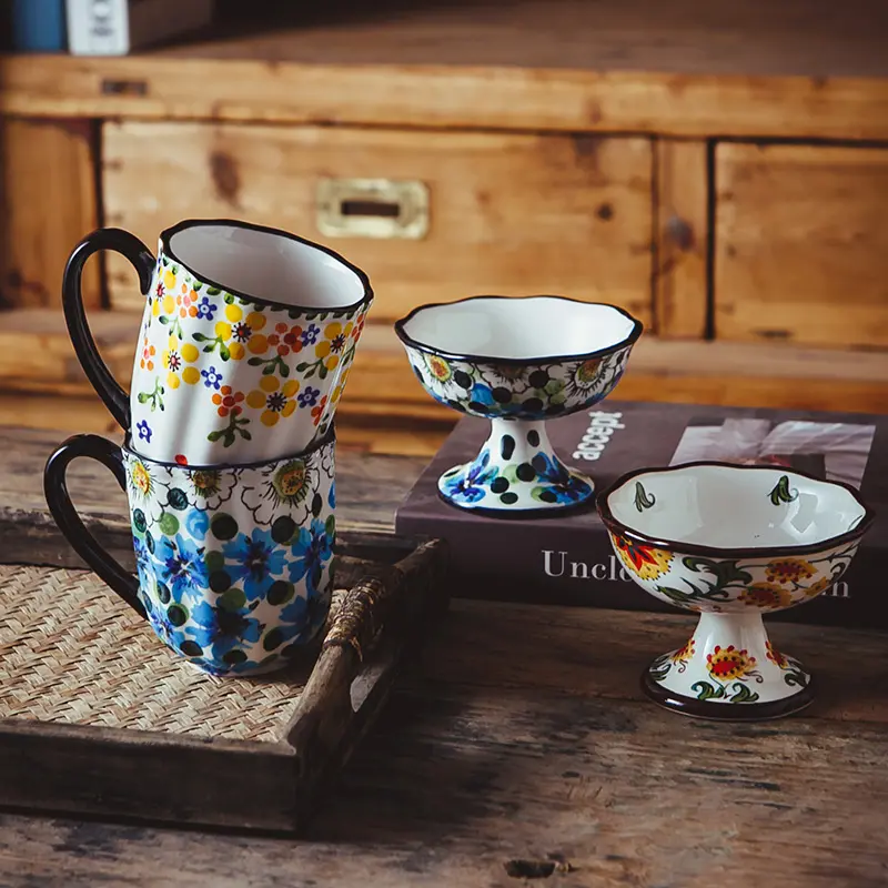 Caneca de cerâmica para presente, novidade feita à mão com padrões exclusivos, canecas de cerâmica para chá e café, canecas de porcelana e flores