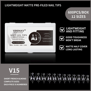 Vinimay 9 Styles Gel X Nail Tips Soft Full Half Cover Dual-Use Nail Tips Coffin Short Almond Square Nail Tips 600 Pcs Wholesale - Product Image 4