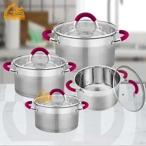 non-stick cookware sets 8 piece pots and pans set kitchen glass ware 5 ply steel stainless cooking pot set with silica handle