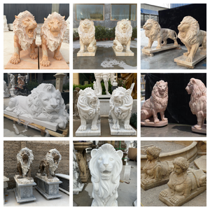 Statua di Leone a Grandezza Naturale in Marmo Naturale Intagliata a Mano su Misura per Progetti di Decorazione di Ville di Lusso e Cancelli di Giardini - Product Image 5