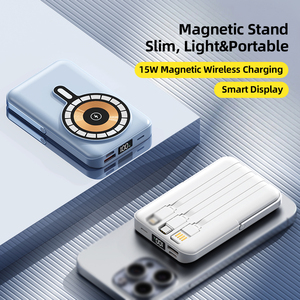 10000mAh Built in 3 Cables Mobile Phone Power Bank Digital Display Type C With Holder Magnetic <b>Wireless</b> Powerbank - Product Image 4